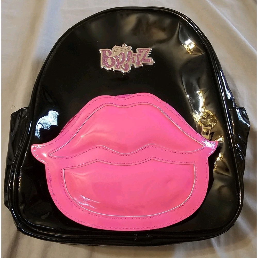 Bratz Mini Backpack Purse Black Patent Pink Lips Y2K Baddie Bratcore